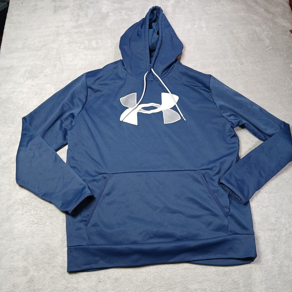 Under Armour Mens XL Extra Large Blue Big Logo Fleece Pullover Hoodie Blokecore